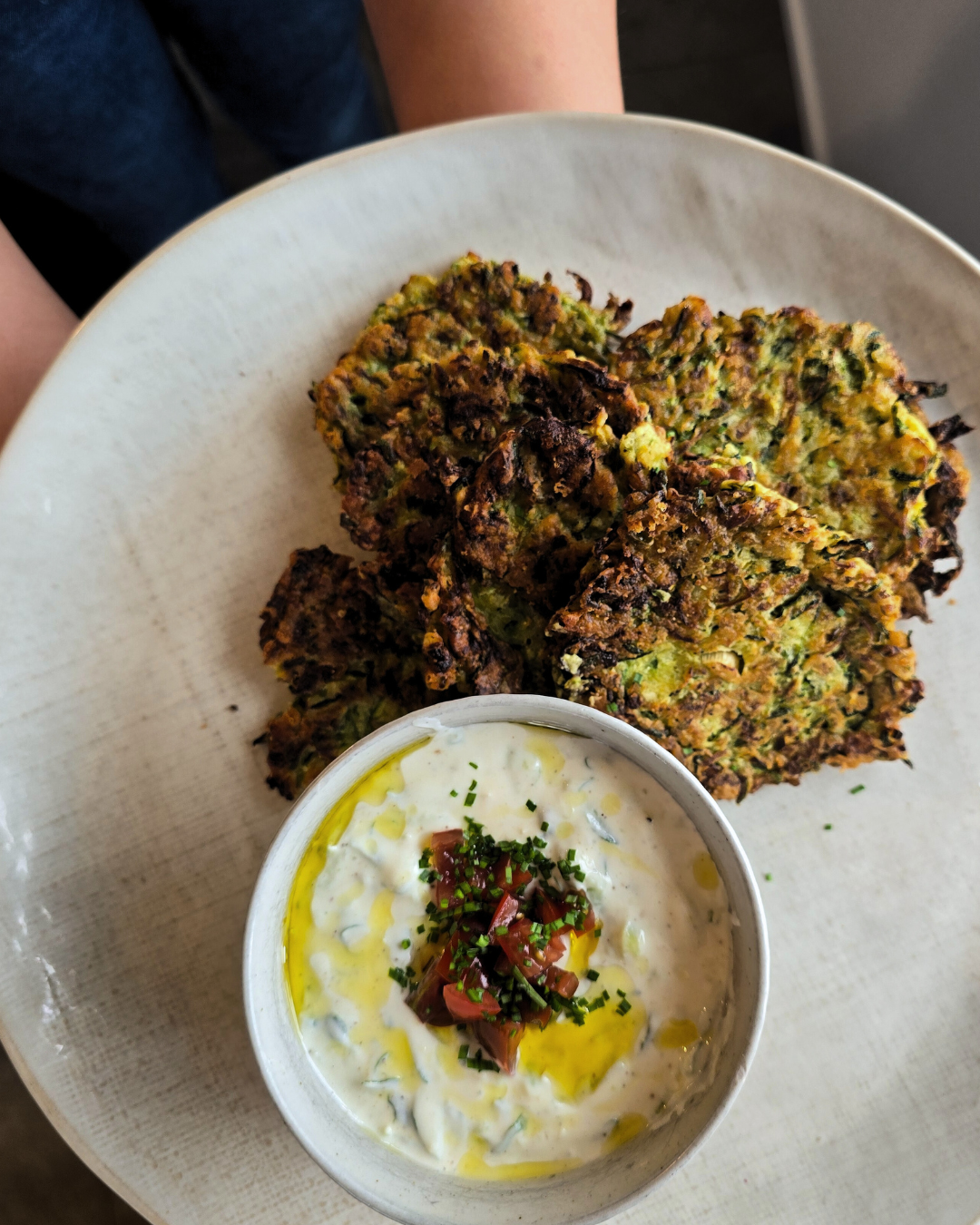 Journal of One: Golden Zucchini & Pea Fritters with Fresh Garden Tzatziki [Recipe 01]